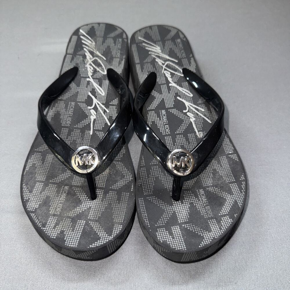 Michael Kors MK Logo Platform Flip Flops Black Women’s Sandals Size 7